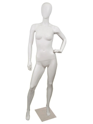 Egghead Matte White female mannequin with left arm on hip.