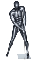 Glossy Gray Male Putting Golfer Sport Mannequin