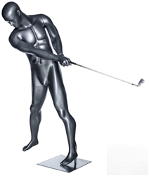 Glossy Gray Male Swinging Golfer Sport Mannequin