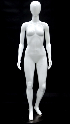 Glossy White Petite Female Egghead Mannequin - Left Leg Bent