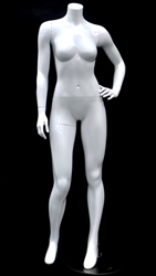 Petite Glossy White Headless Female Mannequin Left Hand on Hip