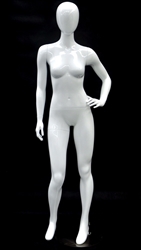 Glossy White Petite Female Egghead Mannequin - Left Hand on Hip