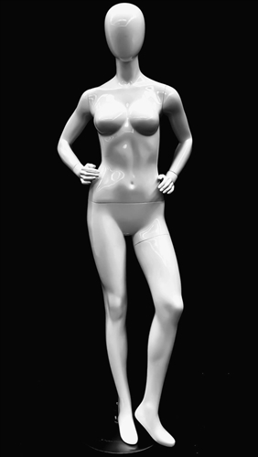 Glossy White Petite Female Egghead Mannequin - Hands on Hips