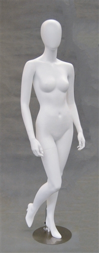 Egghead Matte White female mannequin with right leg up