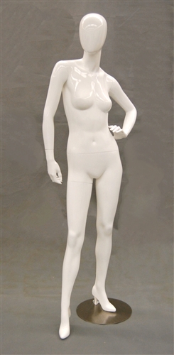 Egghead Gloss White female mannequin with left arm on hip.