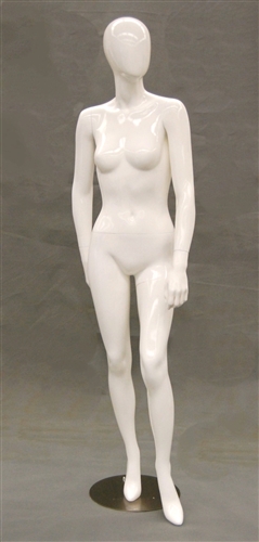 Egghead Gloss White female mannequin with left arm on hip.