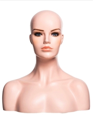 Female Display Head with Shoulder Bust in Tan. Nice counter top head display for jewelry, hats or wigs