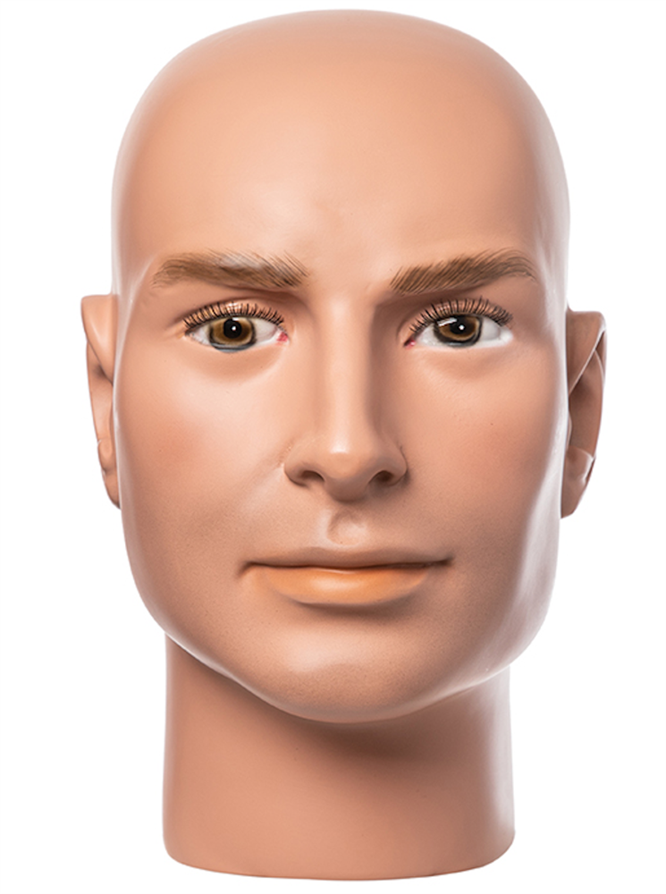 Hyper Realistic Male Mannequin Display Head with Furrowed Brow