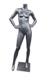 Sassy Female Mannequin Headless Hands on Hips Glossy Silver