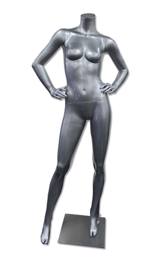 Sassy Female Mannequin Headless Hands on Hips Glossy Silver