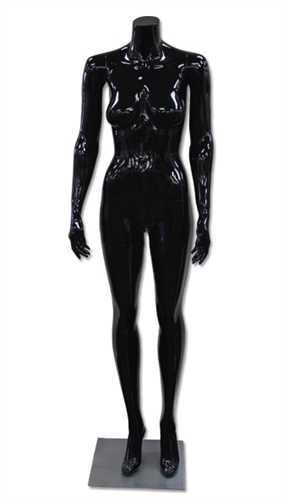 Sassy Female Mannequin Headless arms to side Gloss Black