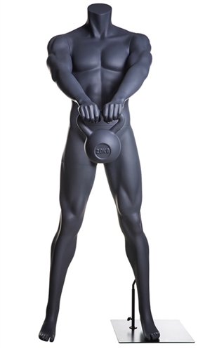 Kettle Bell Lifting Headless Grey Male Mannequin