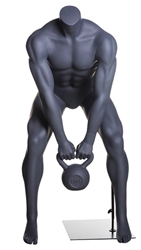 Kettle Bell Lifting Headless Grey Male Mannequin - Squat Pose