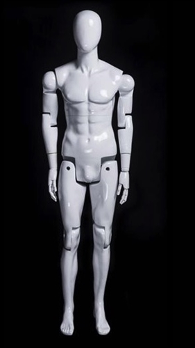 Posable Male Mannequin in White.  He can sit, stand or kneel for the most unique display you can create.