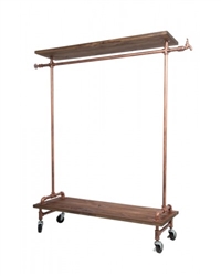 Brass Single Rack with Wood Top and Base