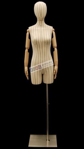 Striped Linen Female Dress Form with Poseable Arms