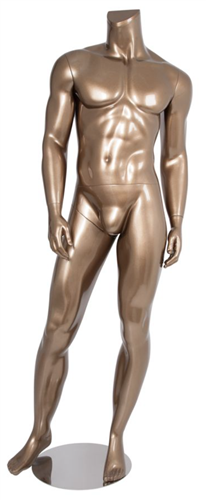 Male Mannequin Metallic Pewter Headless Changeable Heads - Right Leg Out