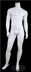 Male Mannequin Matte White Headless Changeable Heads - Right Leg Out