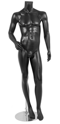 Male Mannequin Matte Black Headless Changeable Heads - Right Arm Bent