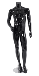 Male Mannequin Glossy Black Headless Changeable Heads - Right Arm Bent