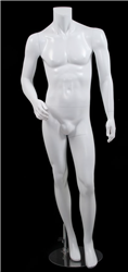 Male Mannequin Matte White Headless Changeable Heads - Right Arm Bent