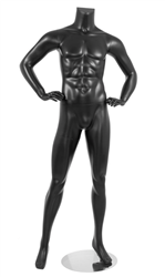 Male Mannequin Matte Black Headless Changeable Heads - Hands on Hips