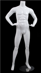 Male Mannequin Matte White Headless Changeable Heads - Hands on Hips