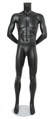 Male Mannequin Matte Black Headless Changeable Heads - Hands Behind Back