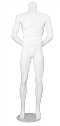 Male Mannequin Matte White Headless Changeable Heads - Hands Behind Back