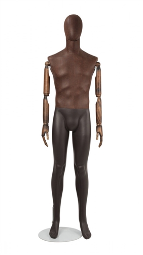 Brown Leather-Like Mixed Fabric Male Mannequin Bendable Arms