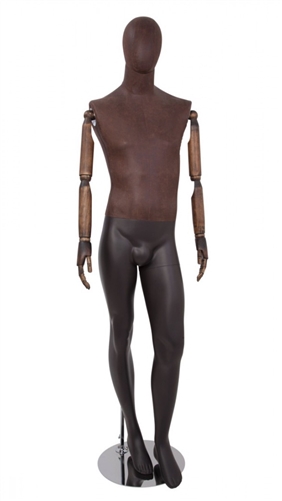 Brown Leather-Like Mixed Fabric Male Mannequin Bendable Arms Leg Bent