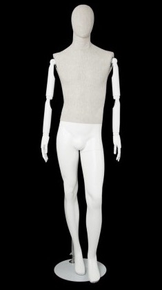 Linen Mixed Fabric Male Mannequin Bendable Arms Right Leg Bent