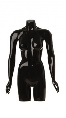 Glossy Black 3/4 Torso Female Mannequin with Arms