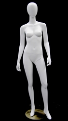 Matte White Female Egghead Mannequin with arms at sides in a standing pose.