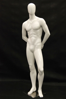 Gloss White Egghead Male Mannequin with arms behind back