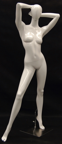 Glossy White Female Mannequin in Posed with Arms Behind Head from www.zingdisplay.com