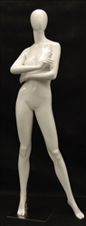 Glossy White Female Mannequin in Strong Professional Stance with Arms Folded