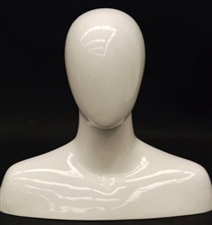 Male Display Head in Glossy White.  Has an egghead and shoulders.  Perfect for displaying hats and scarves.