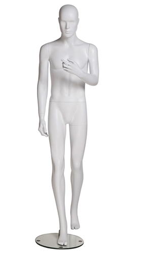 Matte White Abstract Male Mannequin with Cell Phone