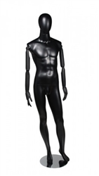 Matte Black Male Egghead Mannequin Posable Arms Leg Out