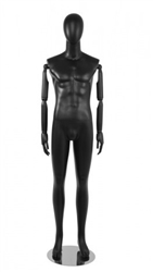 Matte Black Male Egghead Mannequin Posable Arms