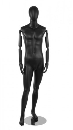 Matte Black Male Egghead Mannequin Posable Arms and Fingers