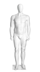 Middle-Aged Egghead Fiberglass Male Mannequin from www.zingdisplay.com.  Standing pose with arms at his side
