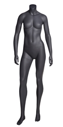Matte Grey Headless Grey Female Mannequin.  Athletic form great for displaying activewear. She's standing in a sassy pose with her arms at her sides.