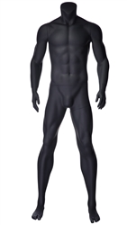 Matte Grey Headless Grey Male Mannequin.  Athletic form great for displaying activewear. He's standing in a strong straight on pose with his arms at his sides.