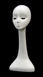 Abstract Display Head with Long Neck and Closed Eyes in White