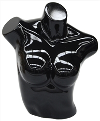 Glossy Black Female Torso Form made of Unbreakable Plastic
