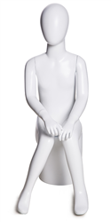 Matte White Egghead Child Mannequin - Seated Pose | Fiberglass Material | Detachable Arms