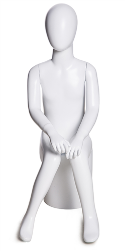 Matte White Egghead Child Mannequin - Seated Pose | Fiberglass Material | Detachable Arms