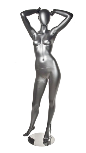 Abstract Head Female Mannequin Matte Black - Arms Up